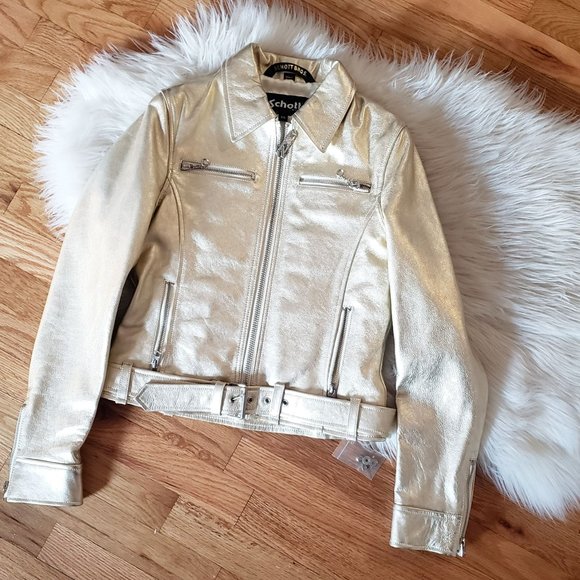 Schott NYC *NEW* Metallic Lightweight Cowhide Gold Leather Jacket - Picture 1 of 14